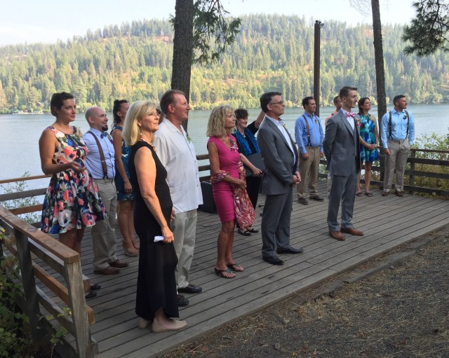 The wedding party awaits her arrival